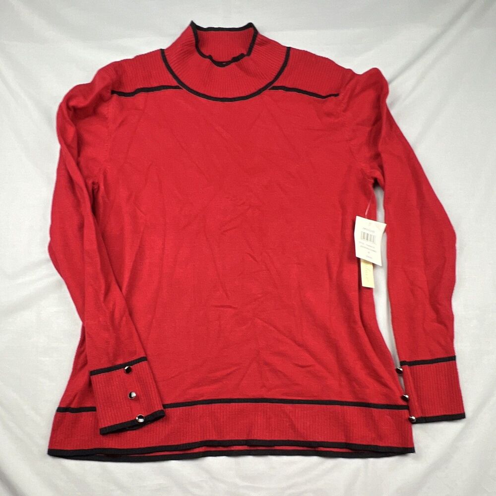 Retrology Women’s Red/Black Mock Neck Knit Pullover Sweater Long Sleeve M NWT - Picture 2 of 7